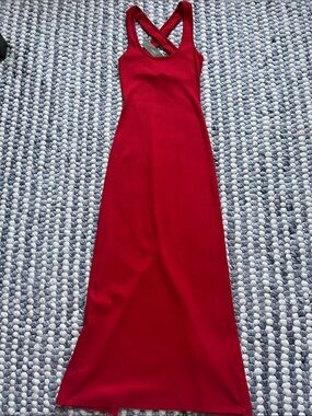 NWT Women's Jcrew  Red Ribbed Cross-Back Maxi Dress